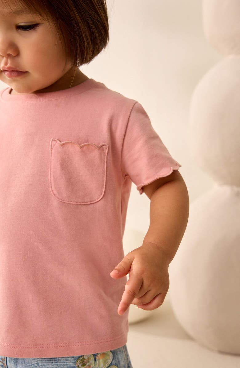 NEXT Kids' Scalloped Cotton Pocket T-Shirt, Alternate, color, Pink