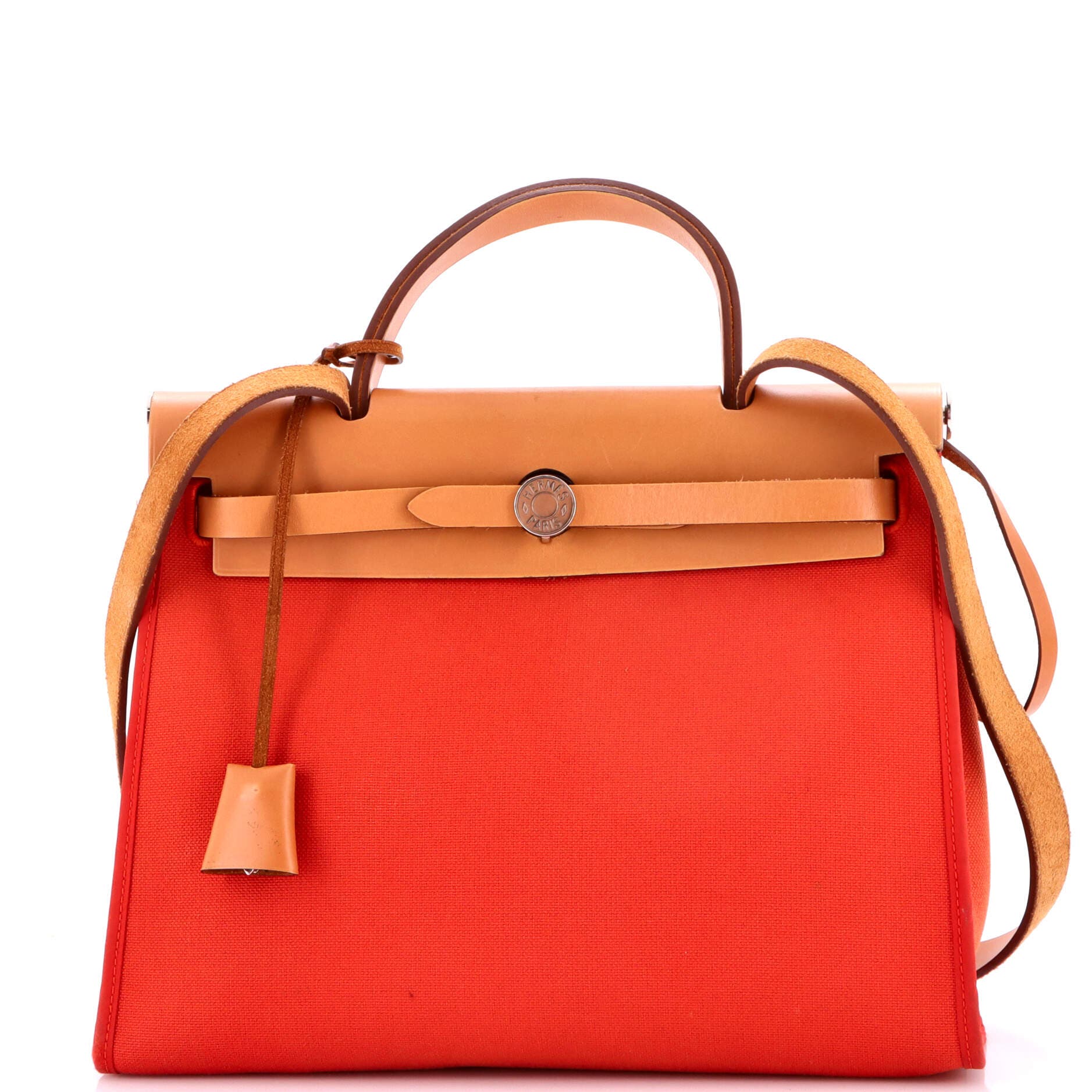 Pre-Owned Hermes Herbag Zip Leather and Toile 31, Main, color, Rouge Tomate