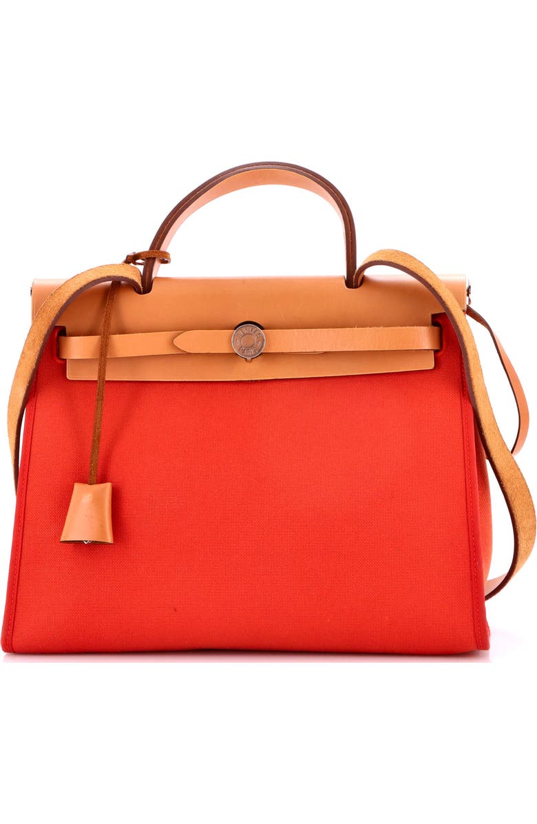 Pre-Owned Hermes Herbag Zip Leather and Toile 31, Main, color, Rouge Tomate