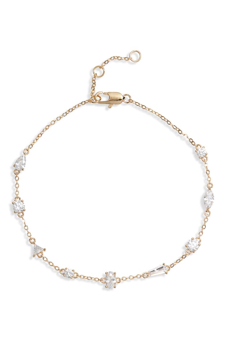 Cubic Zirconia Station Bracelet, Main, color, CLEAR- GOLD