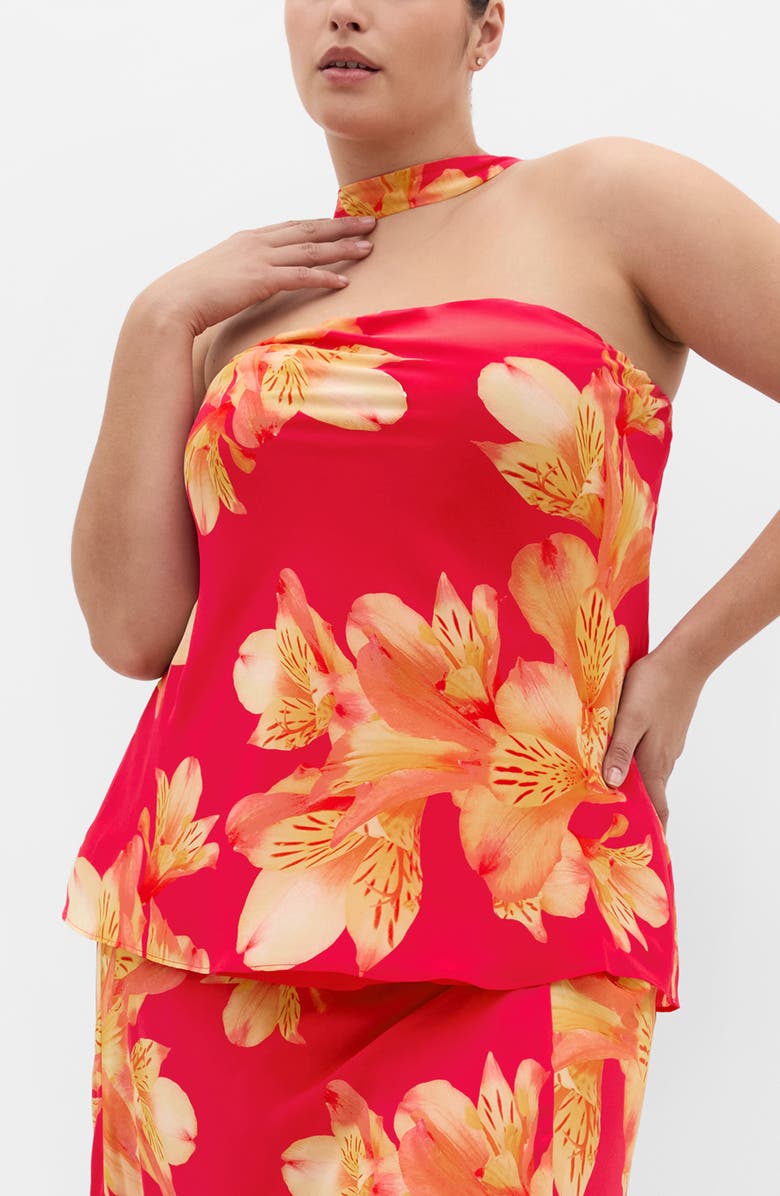 City Chic Soiree Floral Print Strapless Top & Scarf, Main, color, Fuchsia Lily