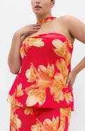 City Chic Soiree Floral Print Strapless Top & Scarf