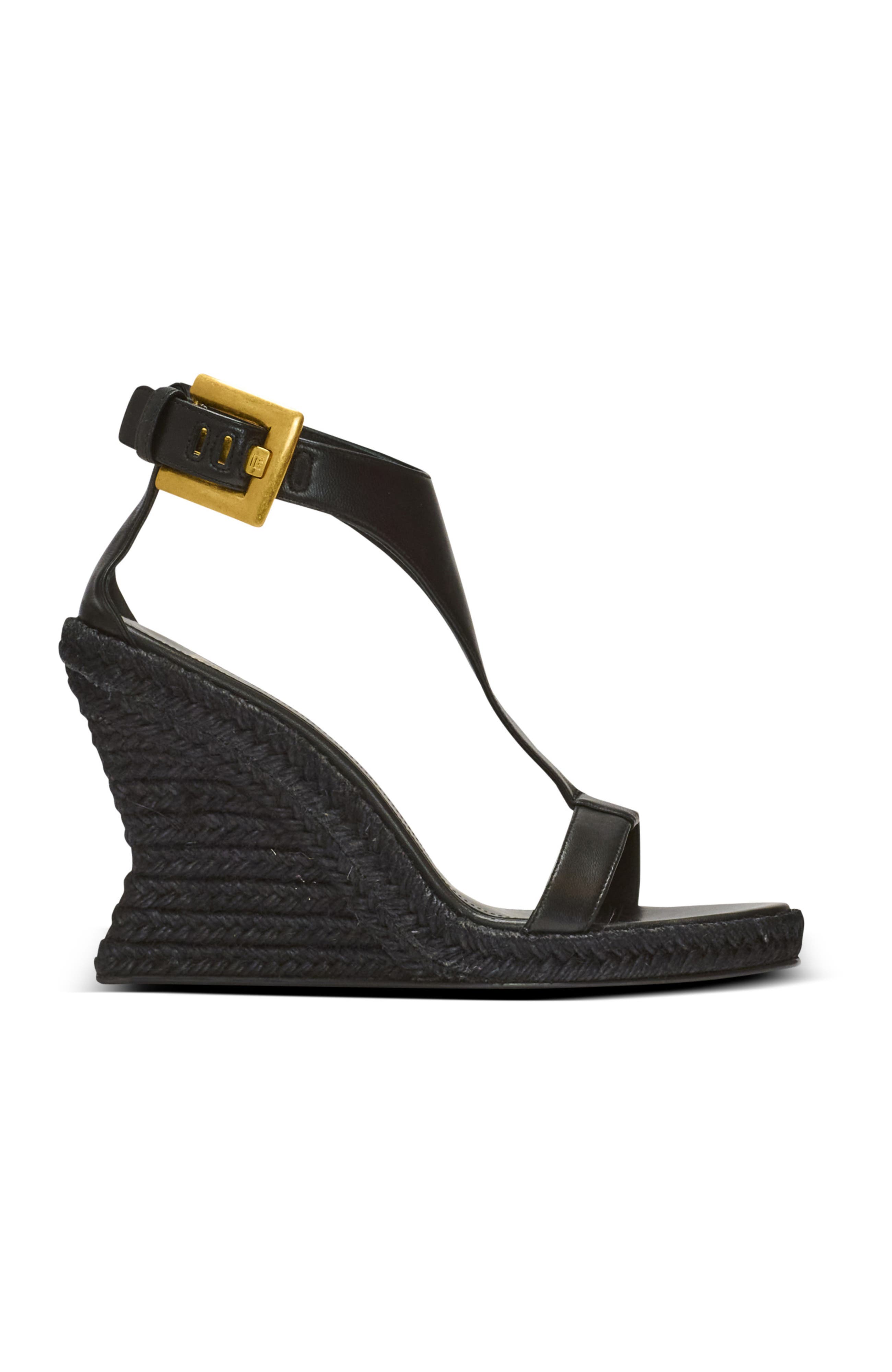 Balmain Anthem wedge lambskin espadrilles, Alternate, color, Black
