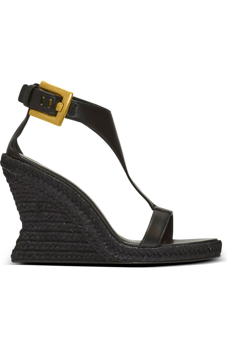 Balmain Anthem wedge lambskin espadrilles, Alternate, color, Black