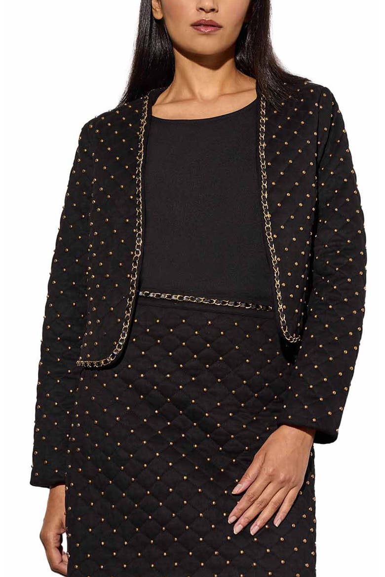 Quilted Stretch Faux Suede Jacket, Alternate, color, BLACK