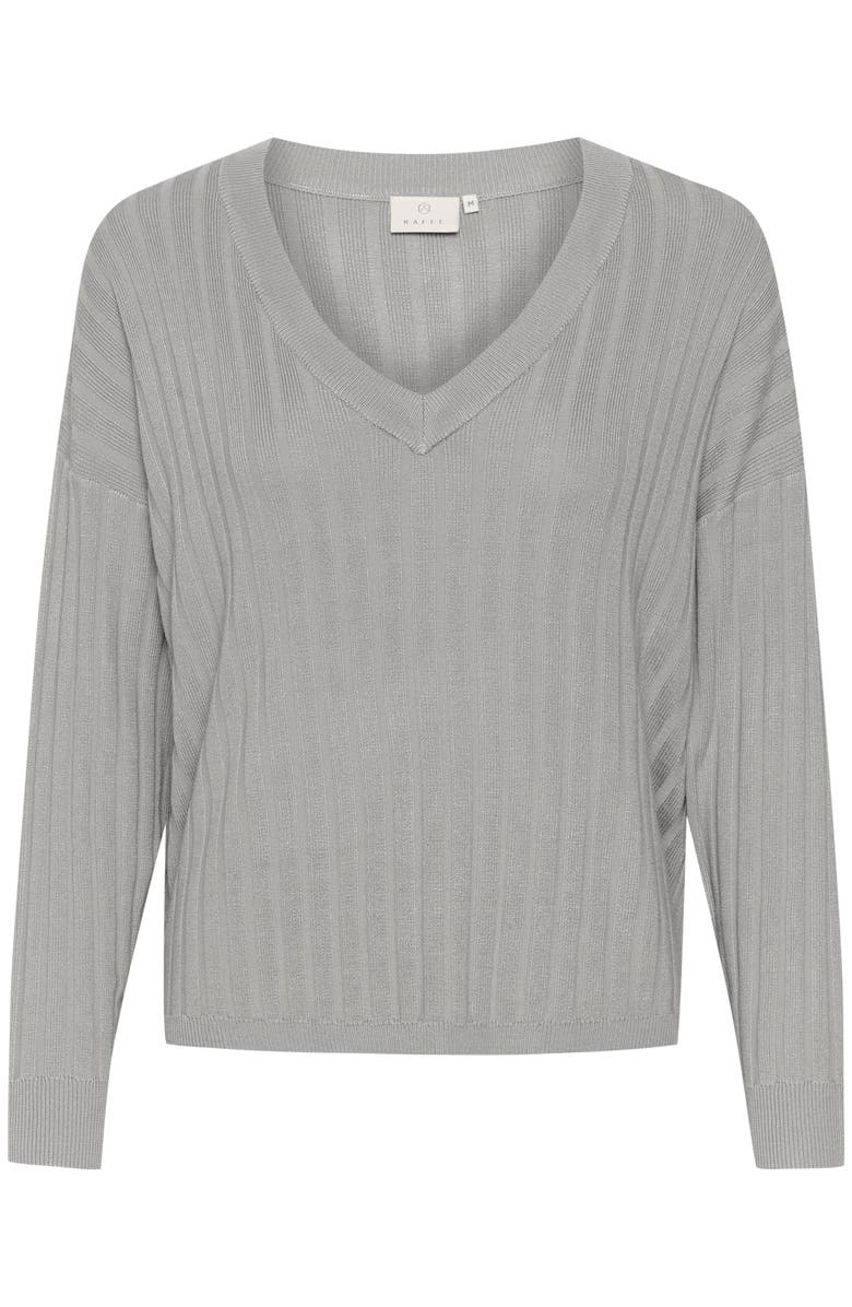 Kaffe Lola V-neck Striped Loose Fit Pullover, Alternate, color, Grey Melange