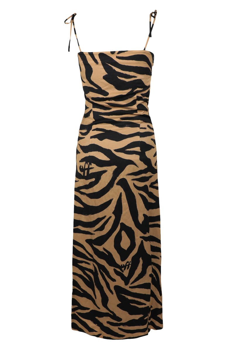 Off-White Tie Sleeve Twist Front Slit Midi Dress, Alternate, color,