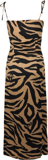 Tie Sleeve Twist Front Slit Midi Dress