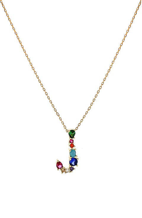 Multicolor Crystal Initial Pendant Necklace