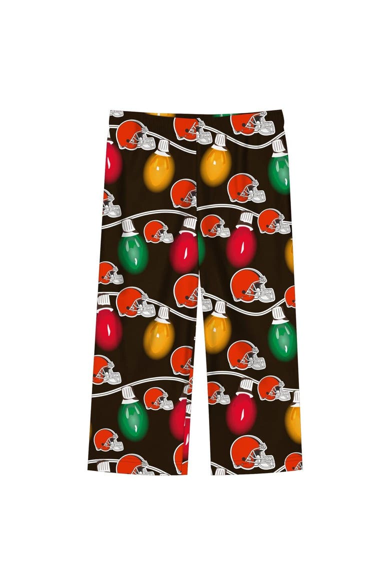 Youth Cleveland Browns Two-Piece Garland Holiday Long Sleeve Pajama Set, Alternate, color, Brown