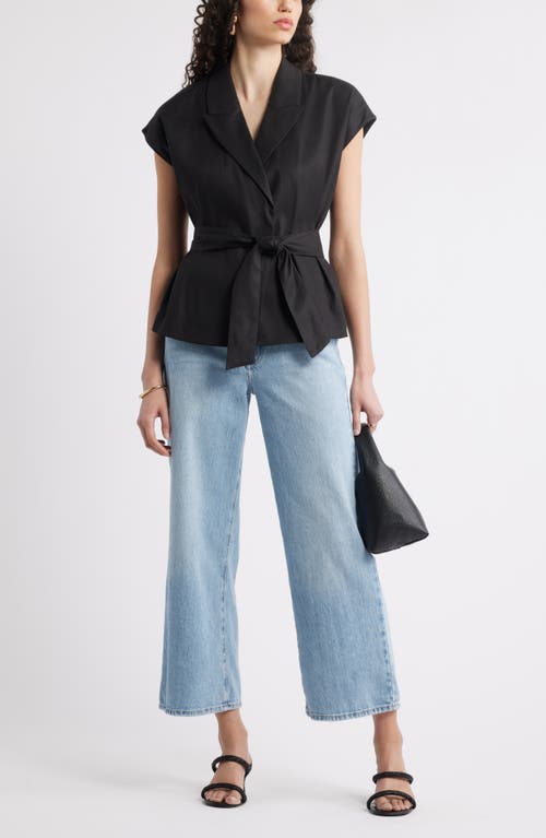 Nordstrom Sleeveless Linen Blend Blazer In Black