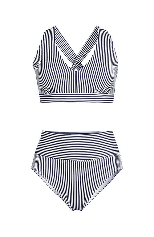 LANDS' END LANDS' END CHLORINE RESISTANT V-NECK MIDKINI SWIMSUIT TOP AND HIGH LEG HIGH WAISTED BOTTOMS 2 PIECE