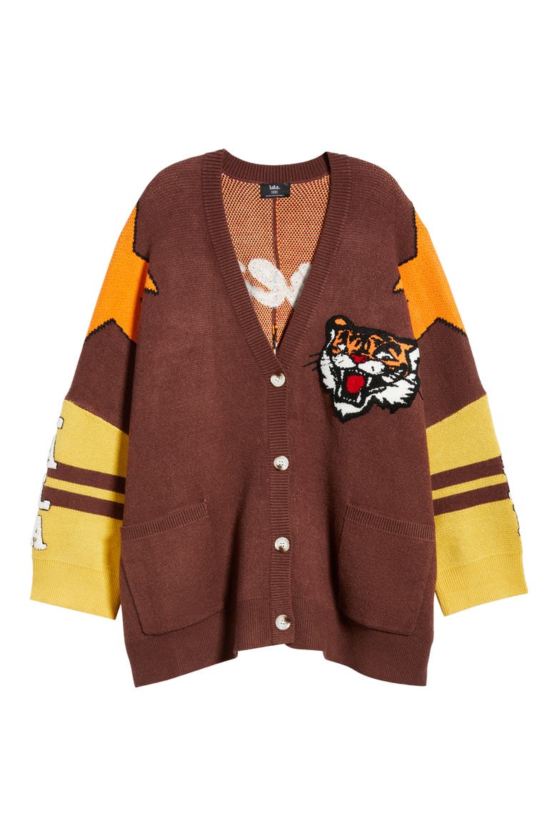 Go Get Em Tiger Collegiate Cardigan, Alternate, color, BROWN