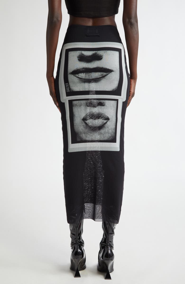 Jean Paul Gaultier The Eyes & Lips Mesh Pencil Skirt, Alternate, color, 