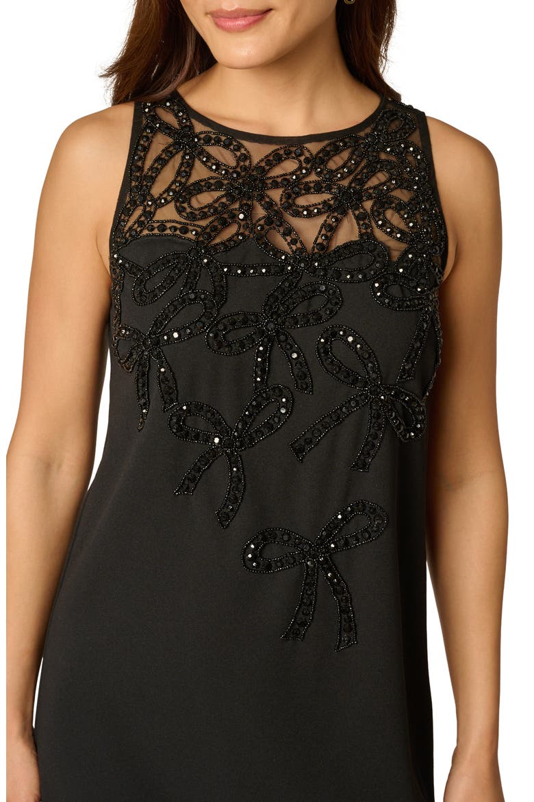 Beaded Bow Crepe Shift Dress, Alternate, color, BLACK