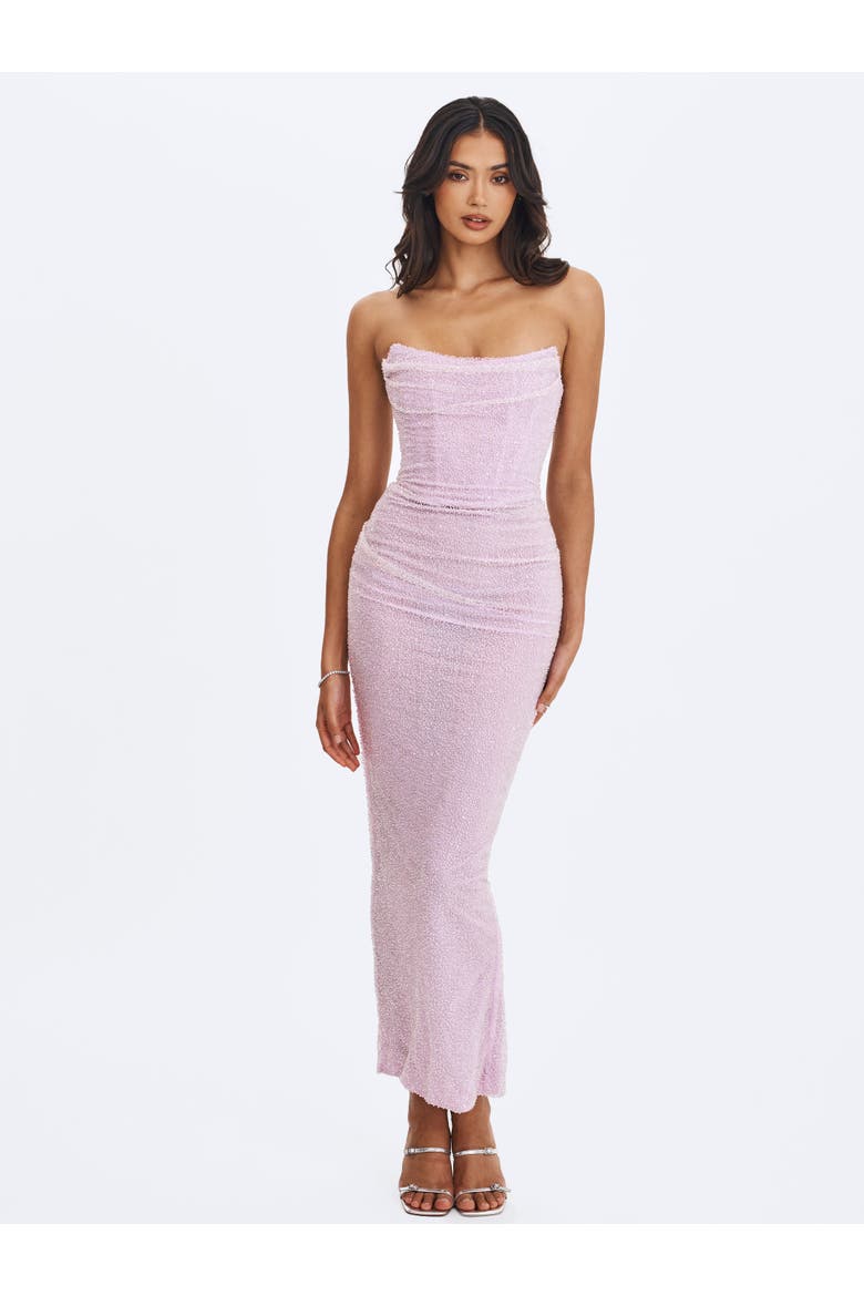 Raylee Beaded Mesh Strapless Sheath Maxi Dress, Alternate, color, Lilac