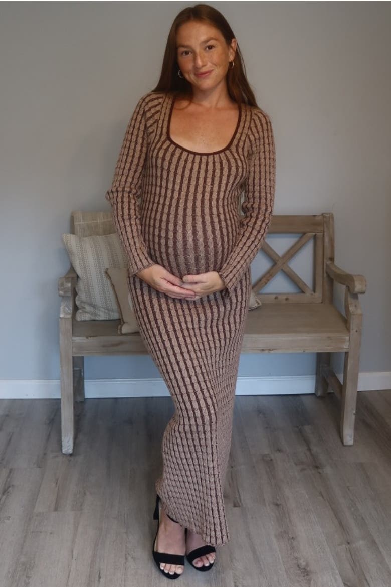 Cable Knit Fitted Midi Dress, Alternate, color, Brown