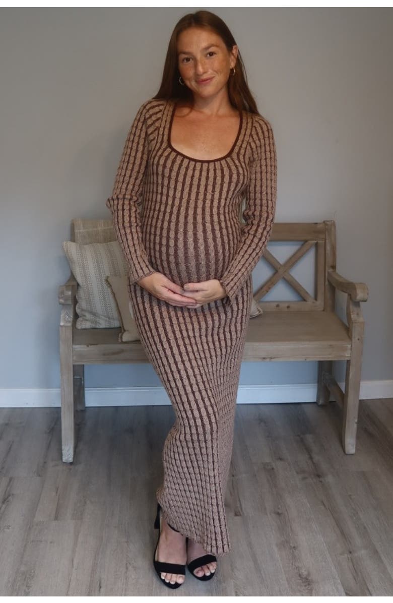 PinkBlush Cable Knit Fitted Midi Dress, Alternate, color, Brown