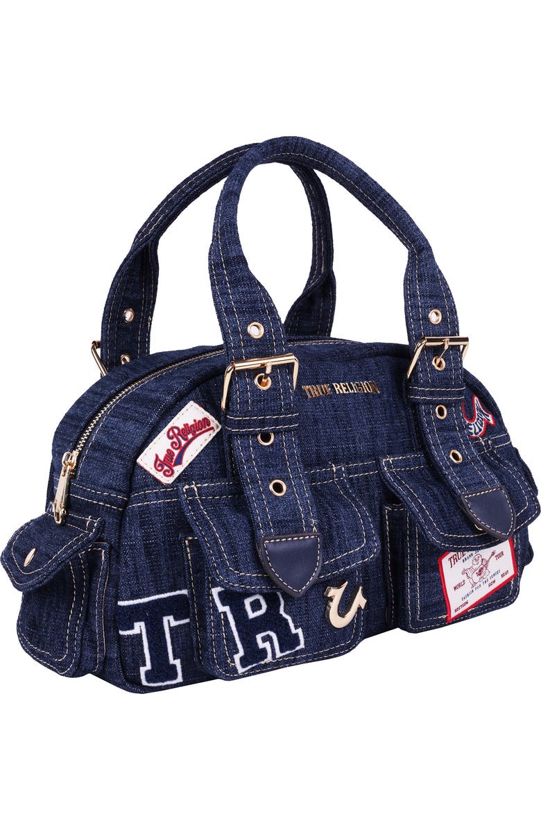 True Religion Multi-Patch Satchel, Alternate, color, Dark Denim