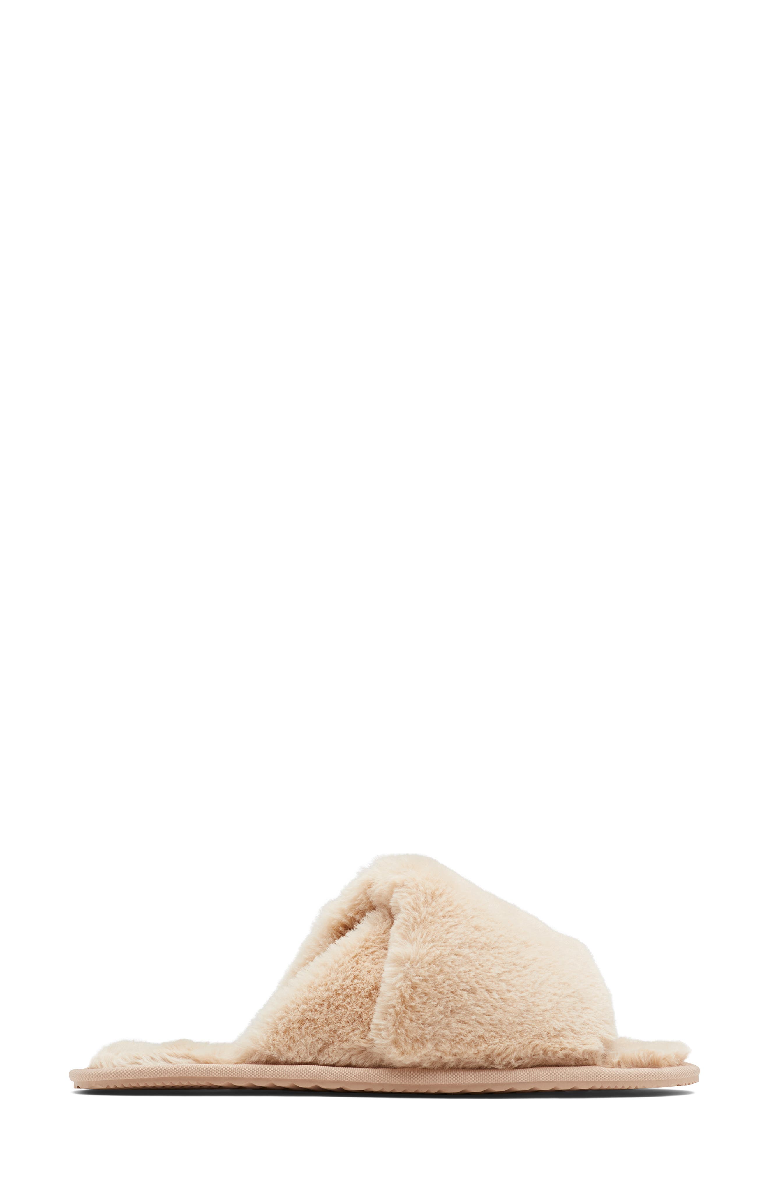 SOREL Go Mail Run Faux Fur Slide Slipper, Alternate, color, Natural Tan/ Sea Sal