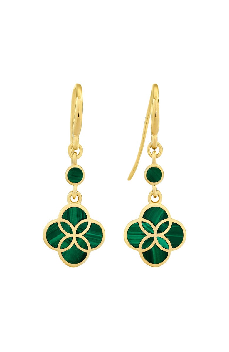 Jan Leslie Petal Gemstone With 18K Gold Overlay Sterling Drop Earring, Main, color, Green