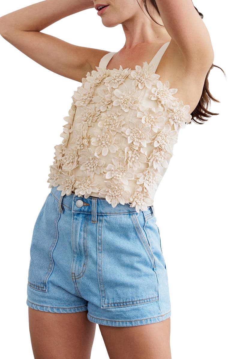 CIEBON Fabienne Flower Appliqué Crop Tank, Alternate, color, Taupe