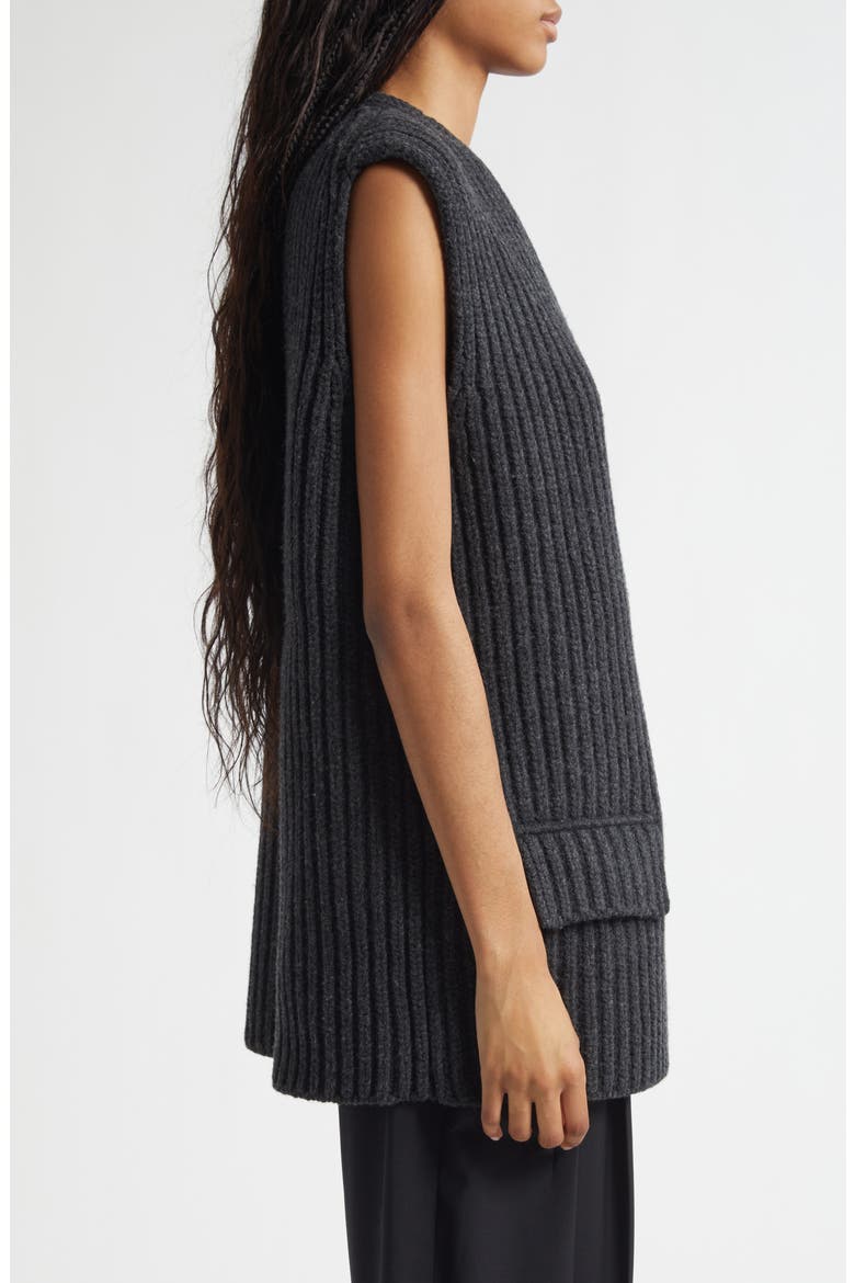Oversize Rib Wool Button-Up Sweater Vest, Alternate, color, GRAPHITE