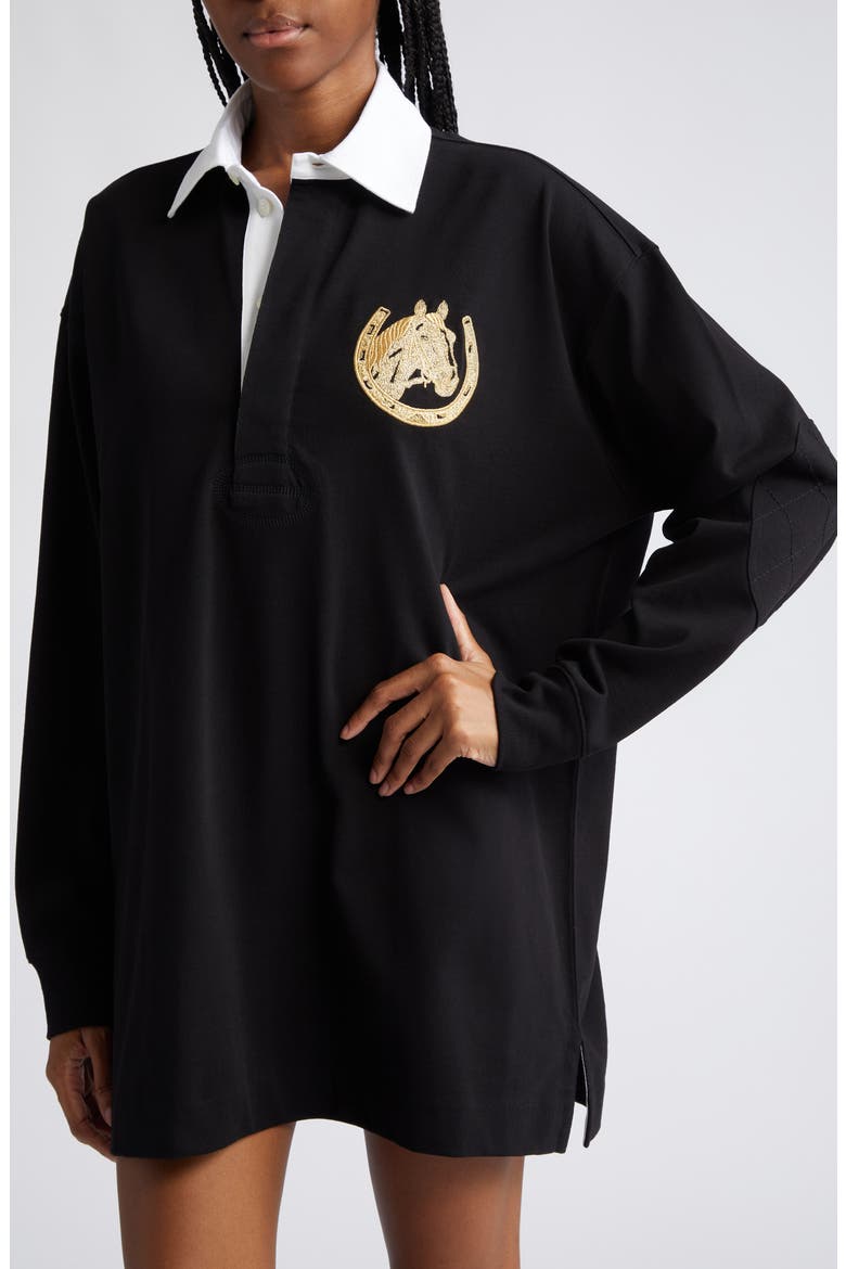 Oversize Metallic Embroidered Detail Cotton Rugby Shirt, Alternate, color, 1000 BLACK