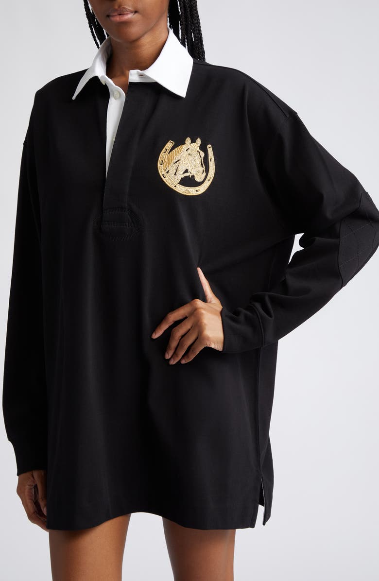 Stella McCartney Oversize Metallic Embroidered Detail Cotton Rugby Shirt, Alternate, color,