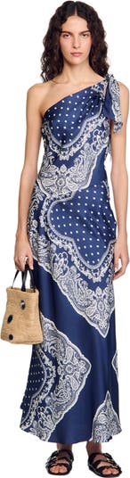 Sandro サンドロ バンダナ プリント マキシ ドレス Bandana-print maxi dress blue For Women | Sandro Paris