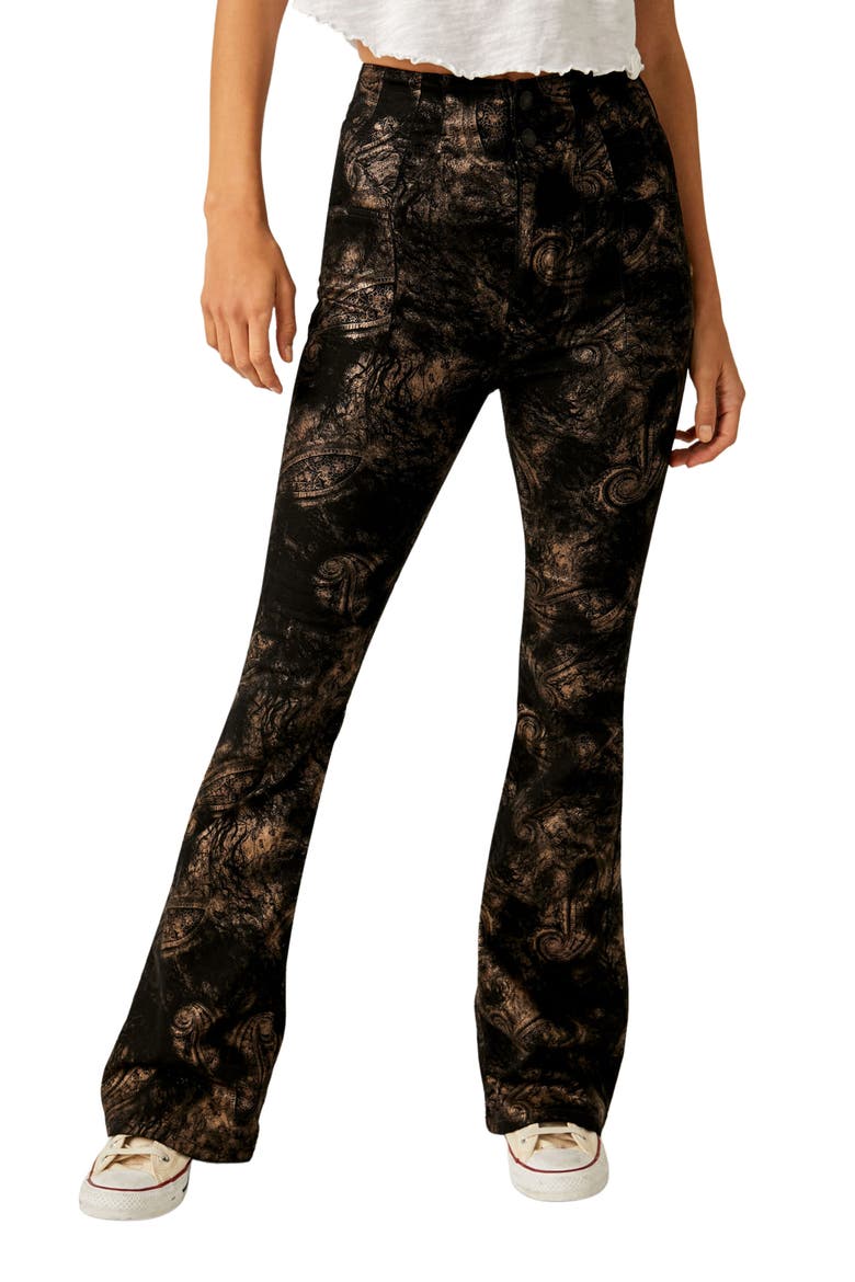 Jayde Metallic Paisley Jeans, Main, color, BLACK TIE