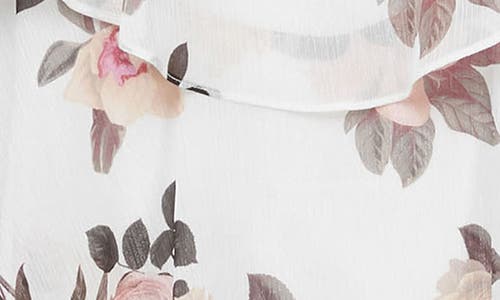 Shop Sl Fashions Floral Tiered Cocktail Midi Dress In Ivory/pink