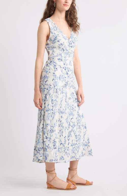 Treasure & Bond Embroidered Bias Cut Midi Dress In Ivory- Blue Trail Bloom