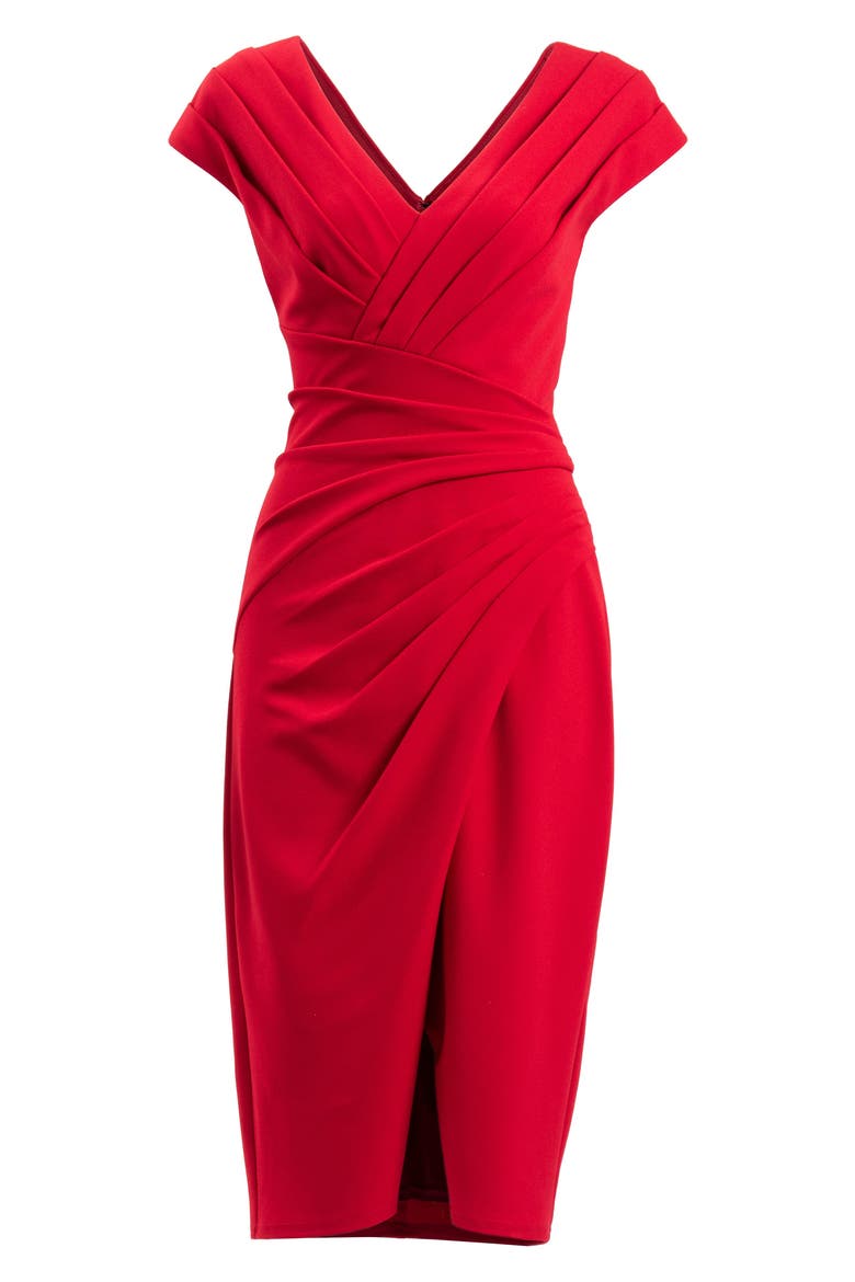 V-Neck Cap Sleeve Crepe Sheath Dress, Alternate, color, FLAME
