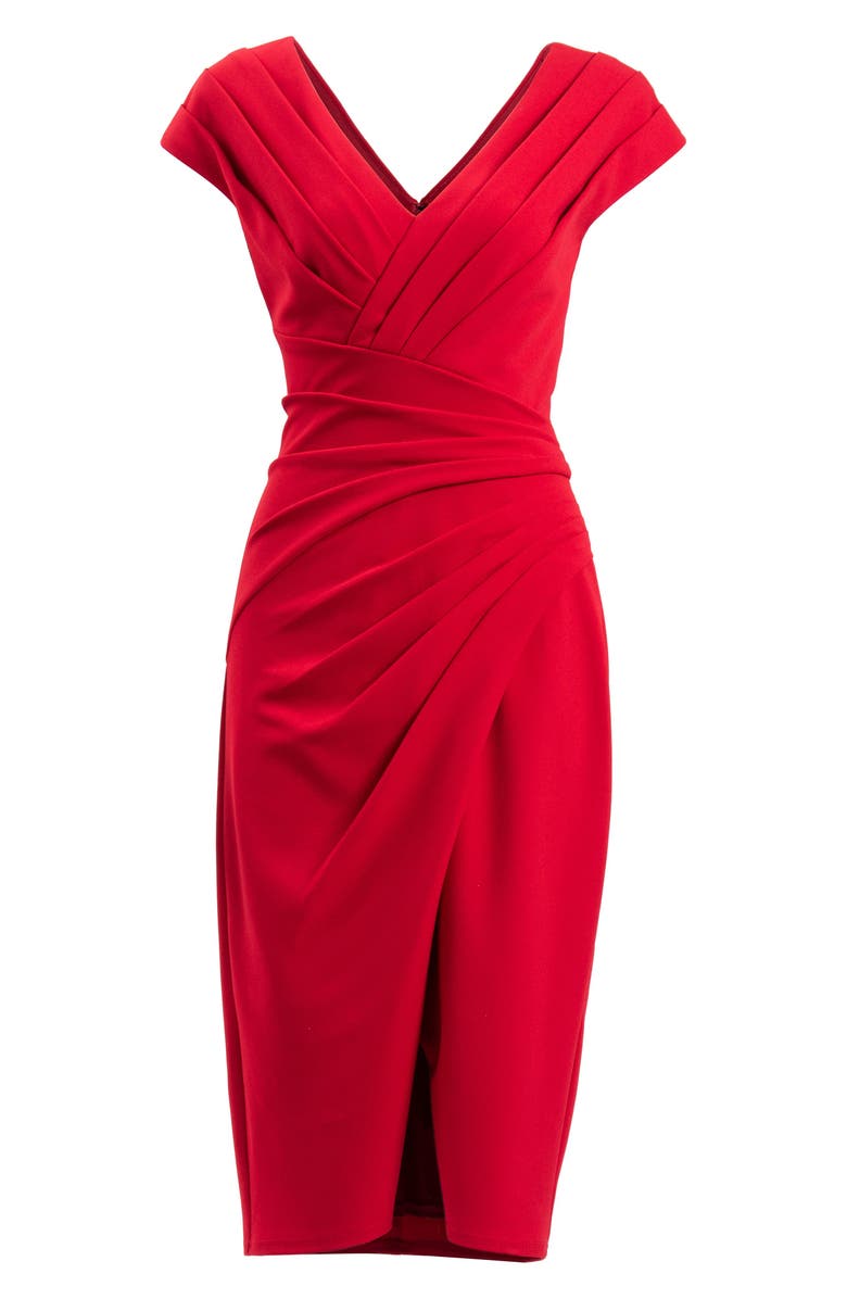 Tadashi Shoji V-Neck Cap Sleeve Crepe Sheath Dress, Alternate, color, 