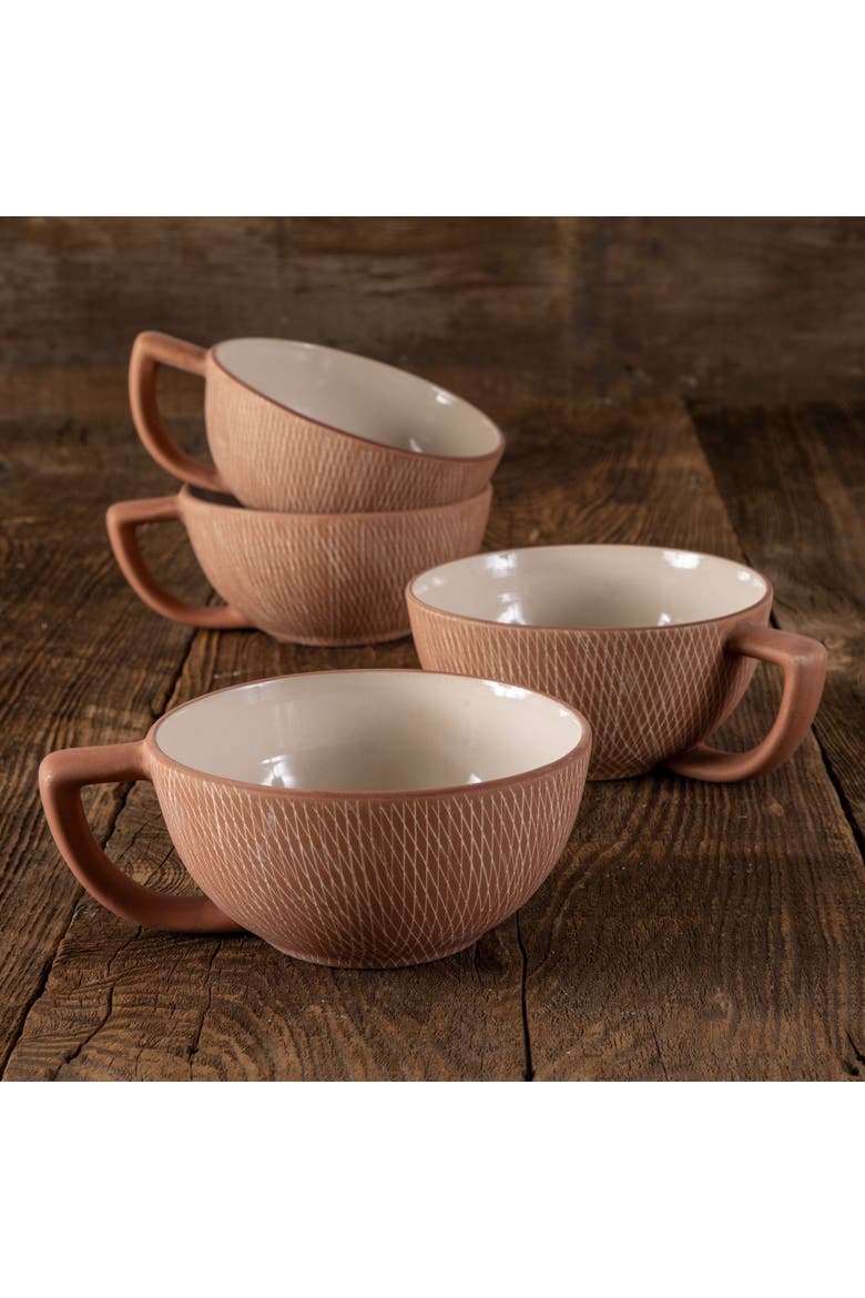 Crosshatch Latte Mugs - Set of 4, Alternate, color, Rust