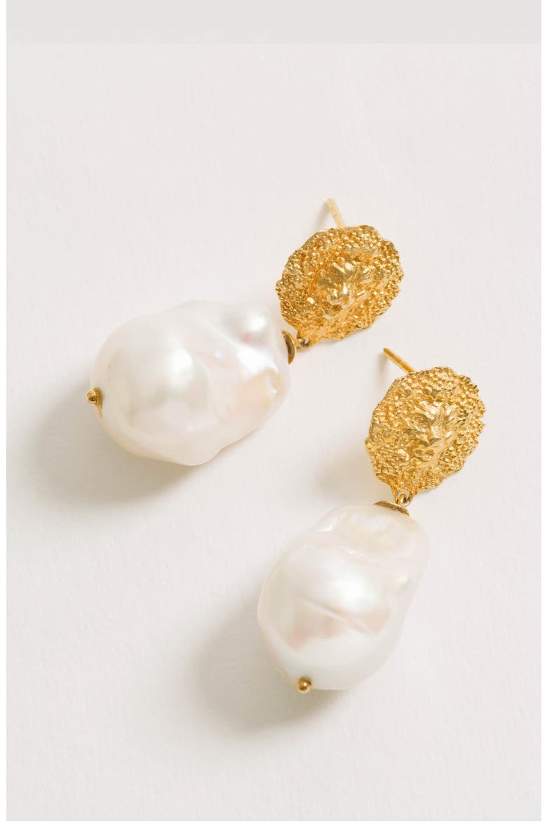 Lion Pearl Drop Earrings, Alternate, color, Gold