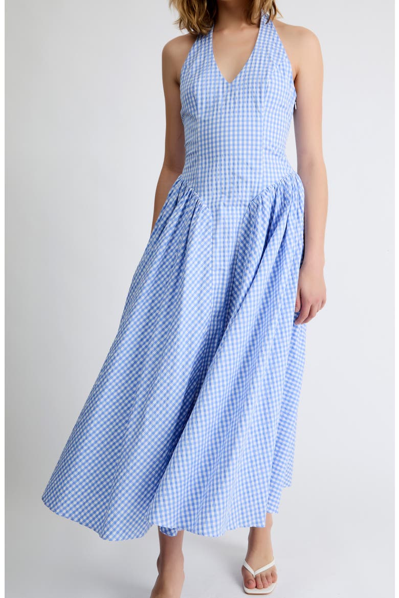 Elodie Gingham Halter Midi Dress, Alternate, color, BLUE GINGHAM