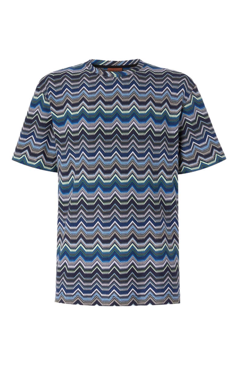 Missoni Crew Neck T-shirt With Geometric Zigzag, Alternate, color, Blue & Green
