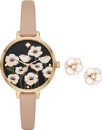 Kate Spade New York three-hand quartz leather strap watch & earrings set