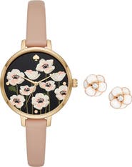 Kate Spade New York three-hand quartz leather strap watch & earrings set
