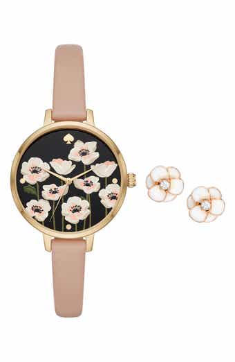 Kate Spade New York three-hand quartz leather strap watch & earrings set