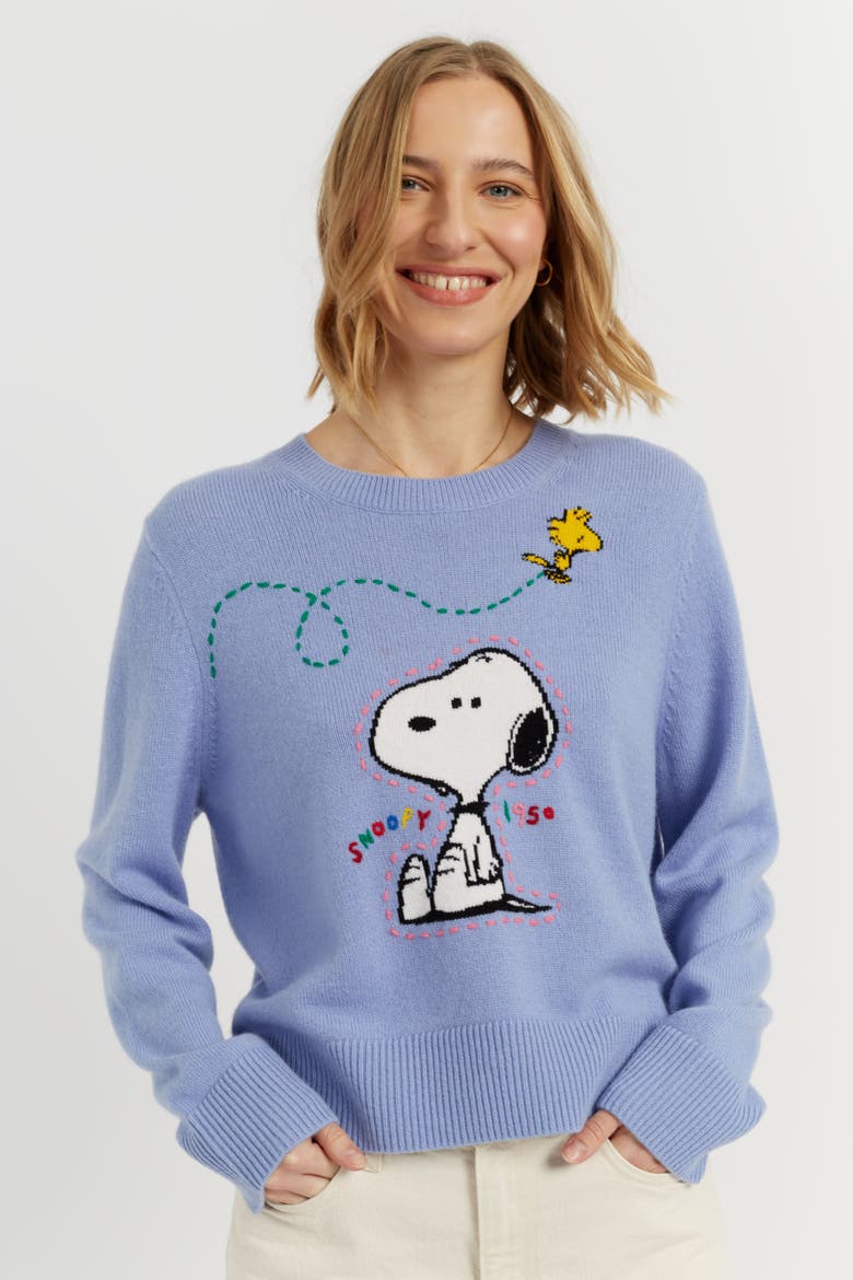 Wool-Cashmere Snoopy Embroidered Sweater, Alternate, color, Baby Blue