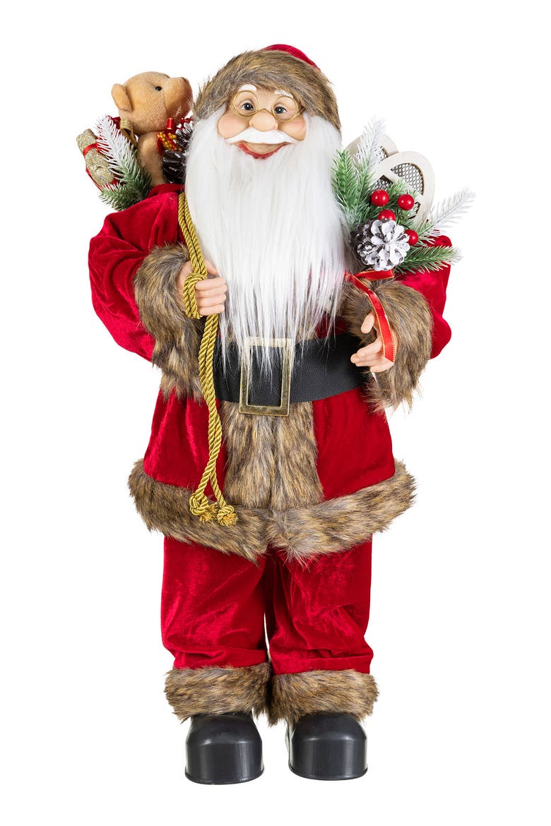 24"H Faux Fur Christmas Traditional Santa Figurines, Main, color, Brown