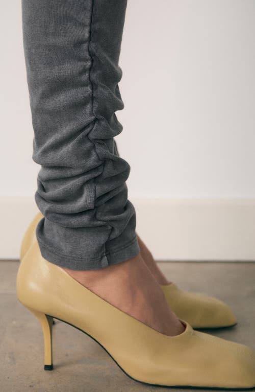 Mango Ruched Stretch Cotton Leggings In Grey