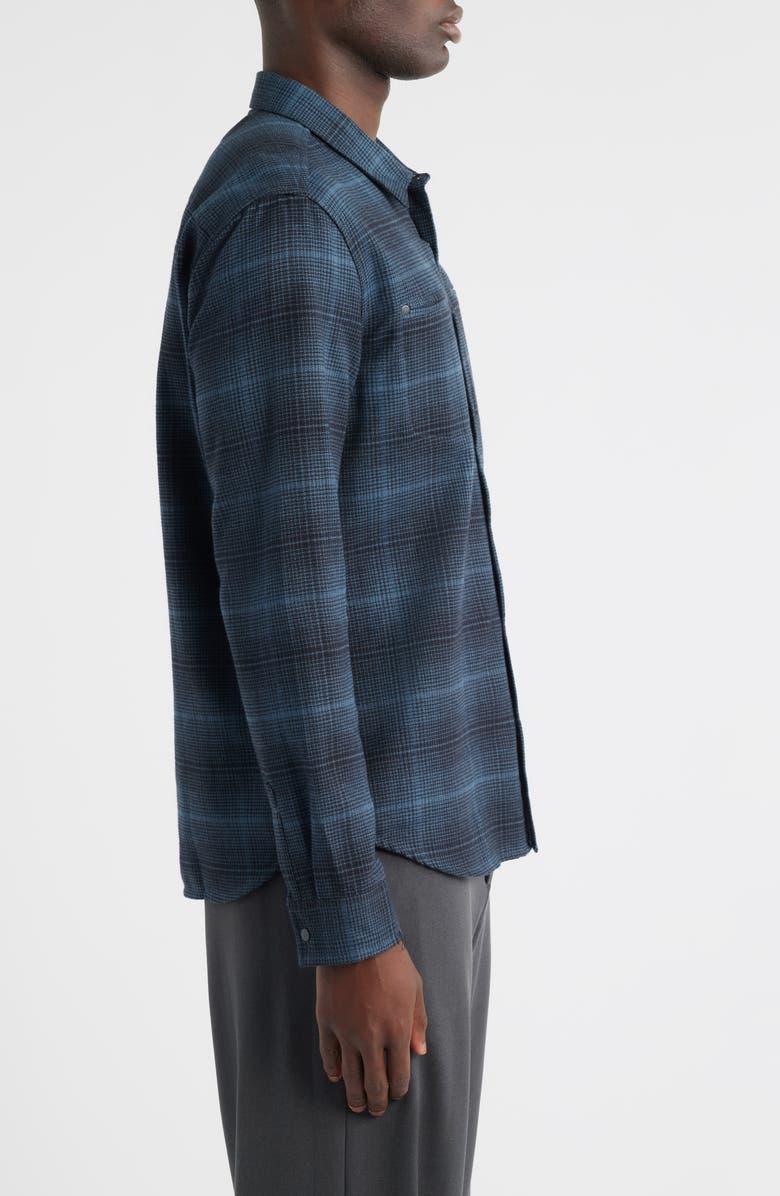 John Varvatos Dario Brushed Cotton Flannel Snap-Up Shirt, Alternate, color, Titanium Blue