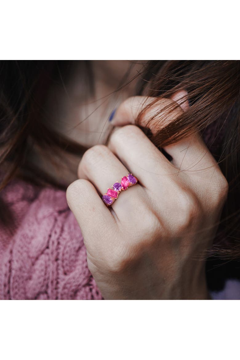 Gemstone 5-Stone Ring Sterling Silver, Alternate, color, Amethyst/Pink Topaz