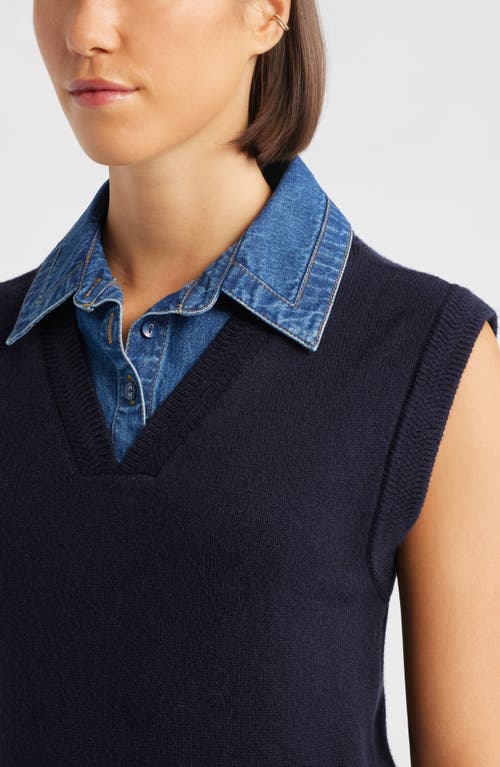 Wit & Wisdom Mixed Media Sweater Vest In Blue