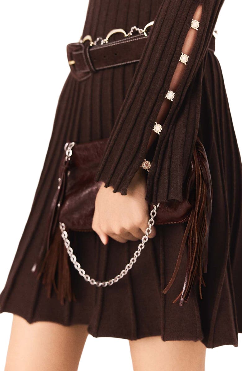 maje High-neck mini skater dress, Alternate, color, Dark Brown