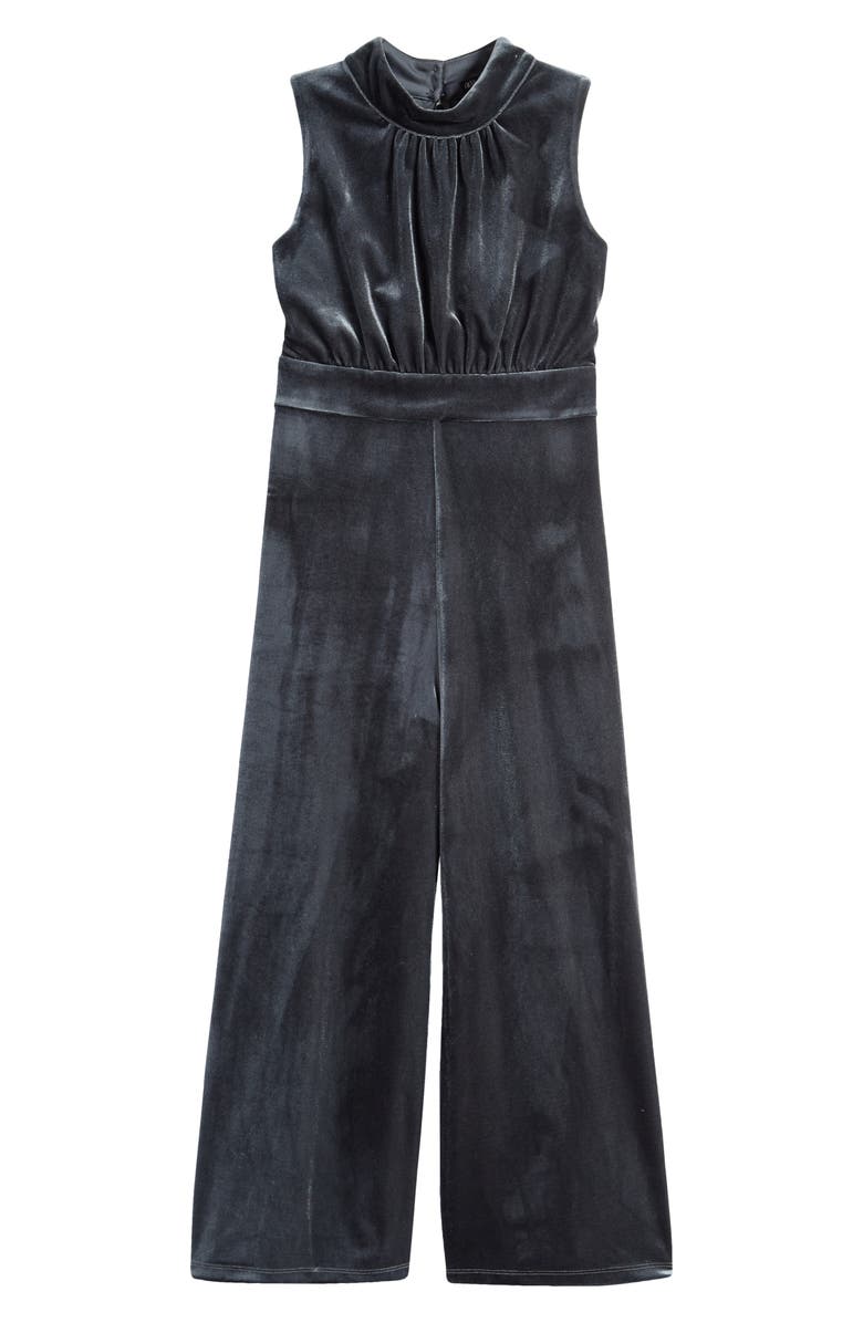 Ava & Yelly Kids' Mock Neck Velour Jumpsuit, Main, color, Sage Green